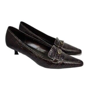 Circa Joan & David Fiorenza Brown Reptile Embossed Leather Heeled Loafers 7.5